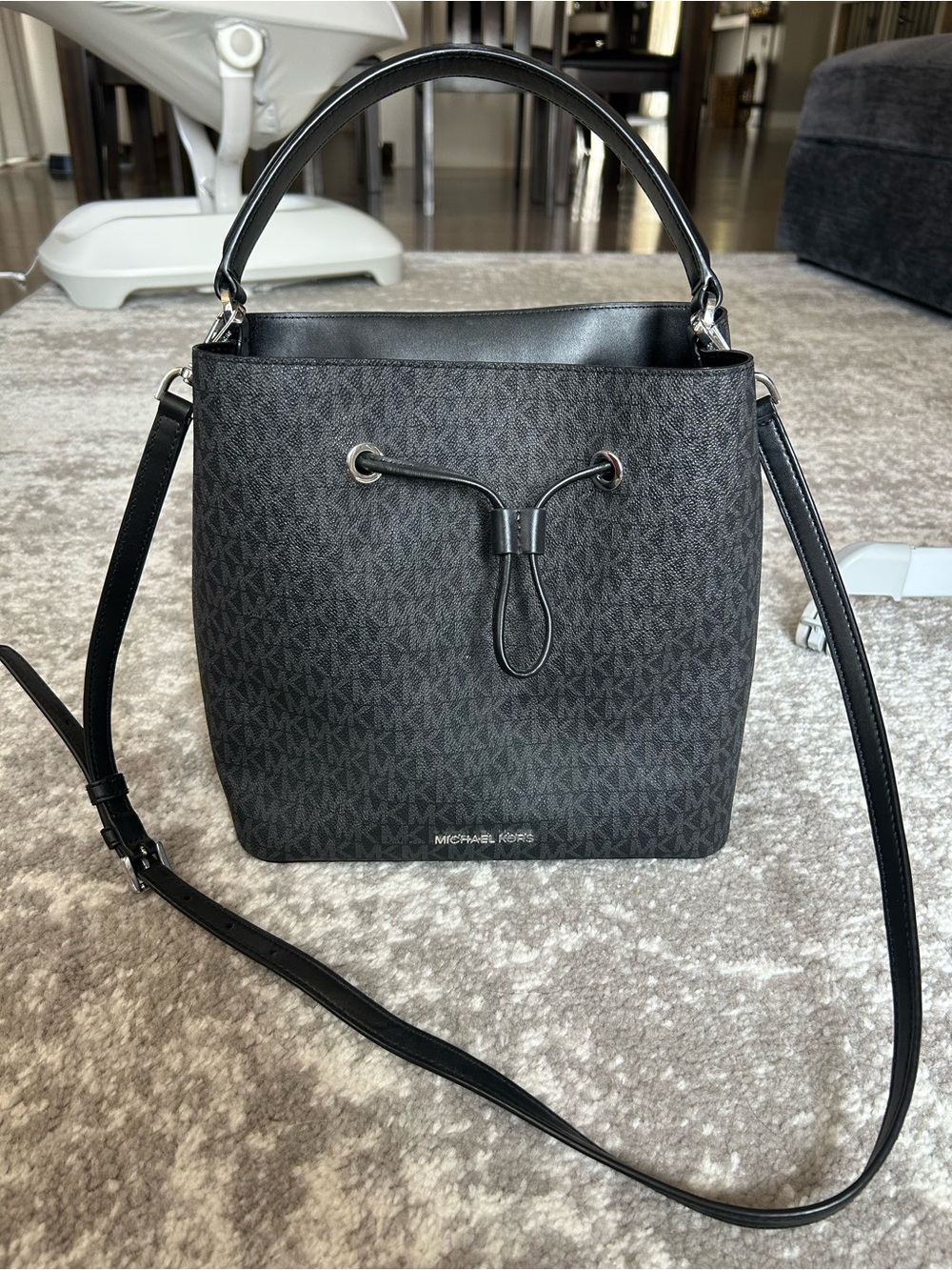 Michael Kors Black Signature Drawstring Bucket Shoulder Bag